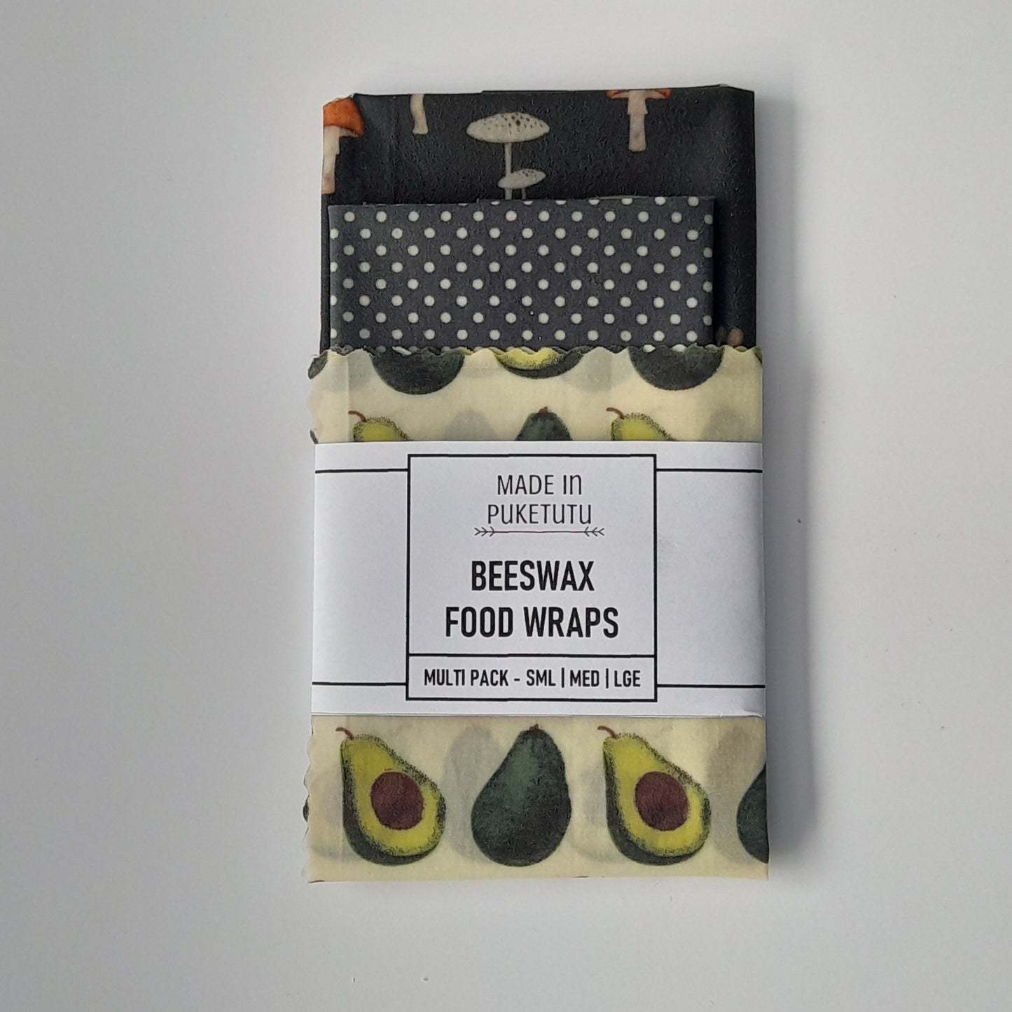 beeswax wrap, front side, avocado print